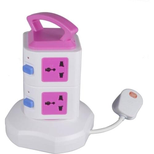 Tower Multi Power Strip Outlets Sockets with 2 USB Surge Protector Circuit Protection Extension Cord Vertical EU Plug 7 Way 10A