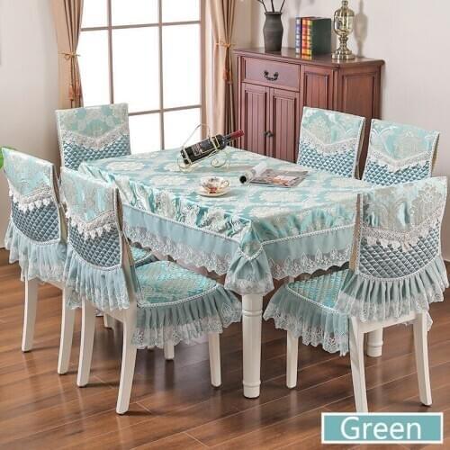 European Lace Dustproof Tablecloths Set Embroidery Banquet Rectangle Home Decorat Dinning Table Back Cover Chair Seat Cushion W
