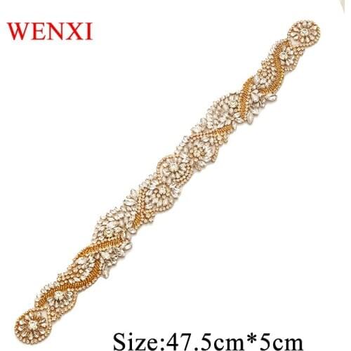 WENXI 10PCS Wholesale Rhinestones Appliques Iron On For Wedding Dress Sash Clear Rose Gold Crystal Rhinestones Appliques WX802