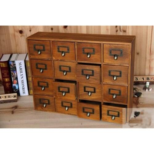 1PC Zakka 9 16 Lattice Desktop Drawer Storage Box Wooden Retro Creative Storage Cabinet Living Room Decoration Drawer JL 0900