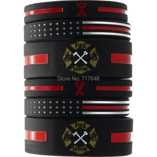 100pcs Firefighters' Thin Red Line flag wristband silicone bracelets free shipping by ePacket A