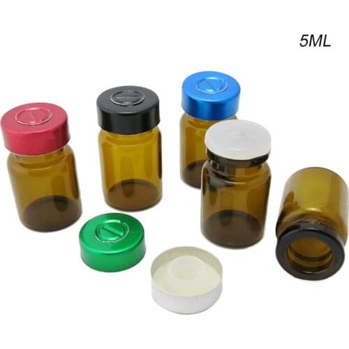 100 X 5ml medicine vials amber with 5 colors aluminum flip cap, 5cc small injection vials wholesale