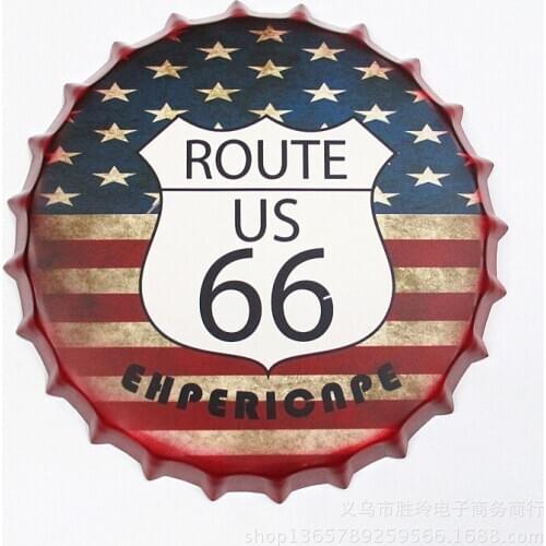 20pcs/lot 35CM 14" Route National Flag beer Independence vintage Bottle Cap Retro Tin Metal Sign Soda Drink Kitchen Home Decor