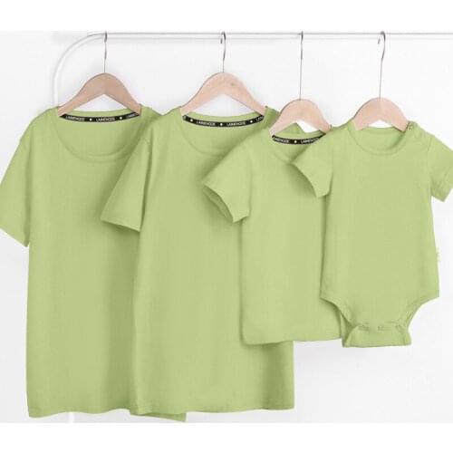 27kids Mother Daughter Romper Clothes Matching Family Cotton Short Sleeve T-shirt Tops Parent-child Outfits Solid Color Variety