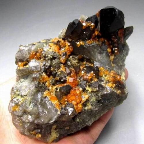 371g Spessartine Garnet+Smoky Quartz - crystals and stones healing Mineral specimen Home Decor feng shui decoration
