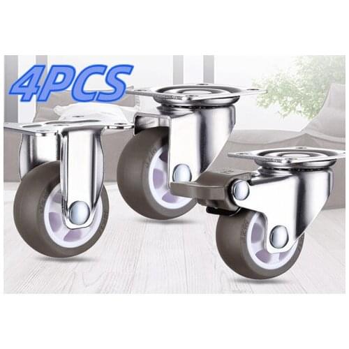 4PCS 360 Degree Swivel Caster Rubber Wheel Noiseless Wheel Shopping Cart Trolley Cabinet 1/1.25/1.5/2 Inch