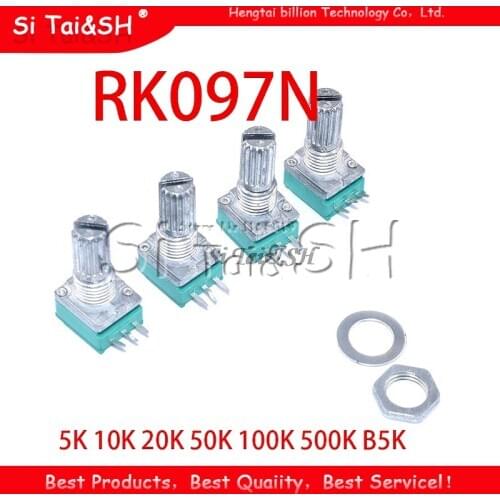 5pcs RK097N 5K 10K 20K 50K 100K 500K B5K with a switch audio 3pin shaft 15mm amplifier sealing potentiometer