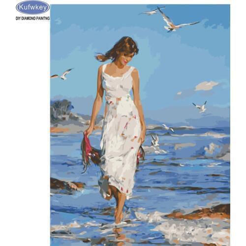 5d diy Diamond Painting Cross Stitch sea,beach,girl,full Square Diamond Embroidery 3d Diamond Mosaic Patterns home decor crafts