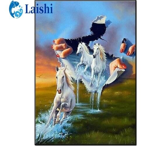 Diamant Painting Creative arts, horses coming down from the sky 5D Diamond Painting Full Square Drill Gift Home Decor Gift Resin