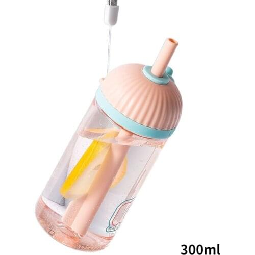 Water bottle pipette cup cute portable cup sealed leak proof plastic student fashion children drinkware straw bottle