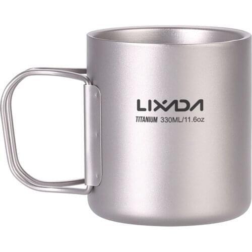 Lixada 330ml Double Wall Titanium Water Cup Coffee Tea Mug for Home Outdoor Camping Hiking Backpacking Picnic