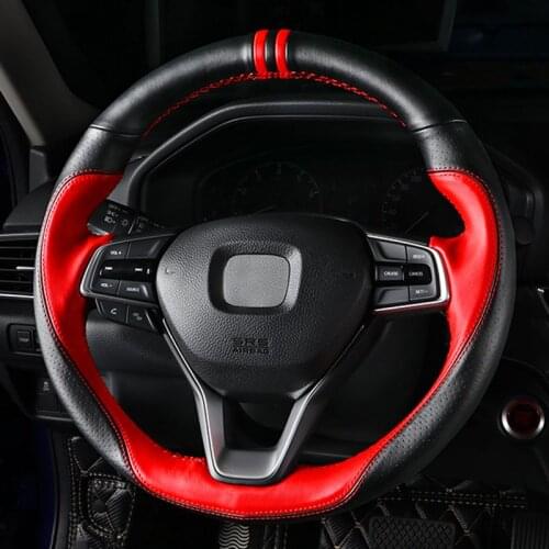 Black Leather DIY Steering wheel cover For Honda Accord 10 2018 2019 Grip Cover Auto parts Automotive interior car accessories