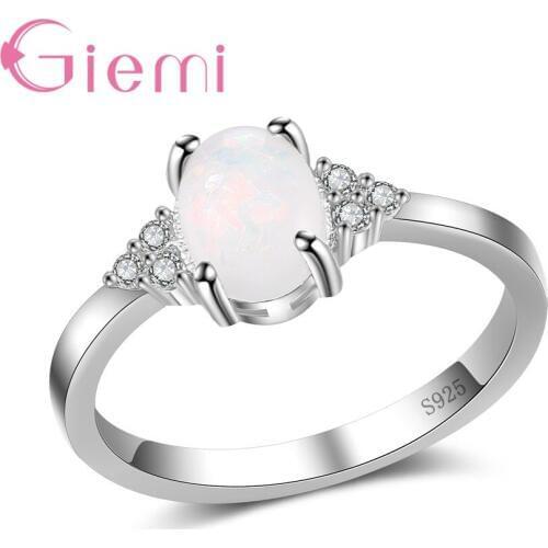 Hot Sale Simple Style Women Female Party Wedding Ring Silver With AAA Oval Opal Cubic Zirconia
