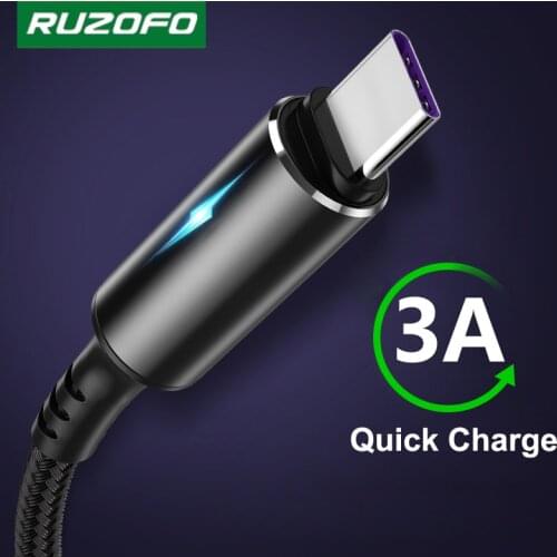 RUOZFO 0.3m/1m/2m LED 3A USB Type C Cable Fast Charge Wire for Samsung Galaxy Xiaomi Huawei Note 7 Data USB-C Cable Charger Cord