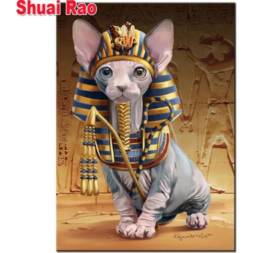 Rhinestone painting Egypt sphynx 5d diy diamond painting cross stitch full drill cute cat diamond embroidery mosaic animal art