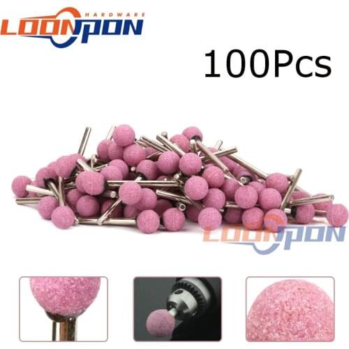 100Pcs 10mm Ball Shape Ceramic Mounted Grinding Head with 1/8" Shank Burrs Bits Rotary Tools for Polishing Wood, Plastic, Metal