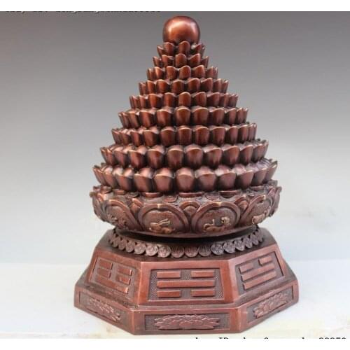 Chinese Copper Bronze 12 Zodiac Wealth Money Yuanbao Lotus Tower Rotation Statue