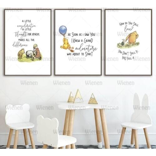 Classic Winnie The Pooh Quotes Canvas Painting Nordic Style Canvas Posters and Prints Nursery Decor Cartoon Wall Art Pictures