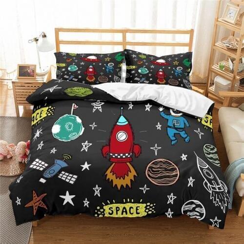 Cartoon Bedding Set Twin size Spaceship Pattern Duvet Cover Set Double size Boy and Girl Bed Linen Home Textile Bedclothes