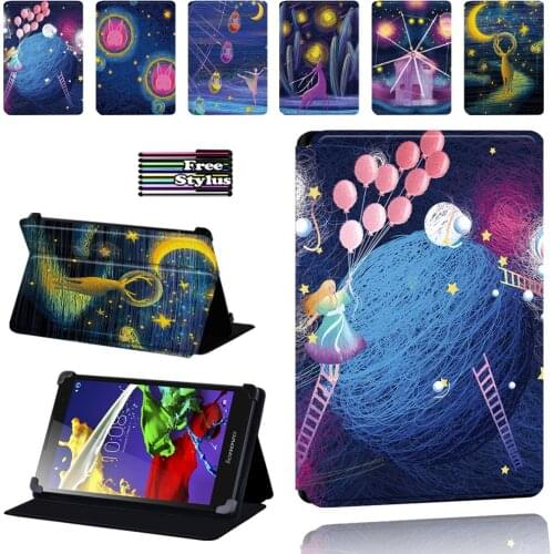 Folio Leather Stand Case Cover for Lenovo Tab 2 A7/A8/A10-70/Tab 3/Tab 4 Tablet Foldable Dust-proof Protective Case + Stylus