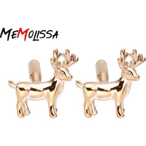 MeMolissa Rose gold color deer Cuff links Novelty Copper Cufflink Cufflinks for shirt Luxury High-grade jewelry Mens