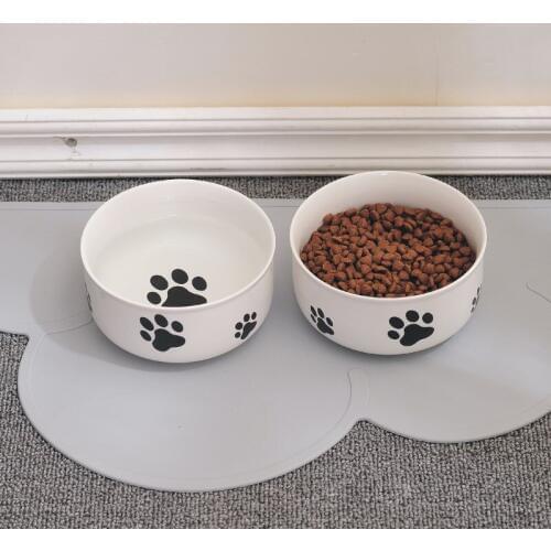 Cute Paw Patterns Ceramic Pet Bowl Cute Cat Bowl Water Basin Dog Pot Pet Drinking Eat Bowls Round Ceramic Pets Feeders