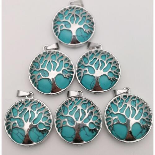 Fashion calaite stone Tree of Life 12pcs/lot wholesale Natural Stone Pendant charms for Jewelry making Necklace accessories