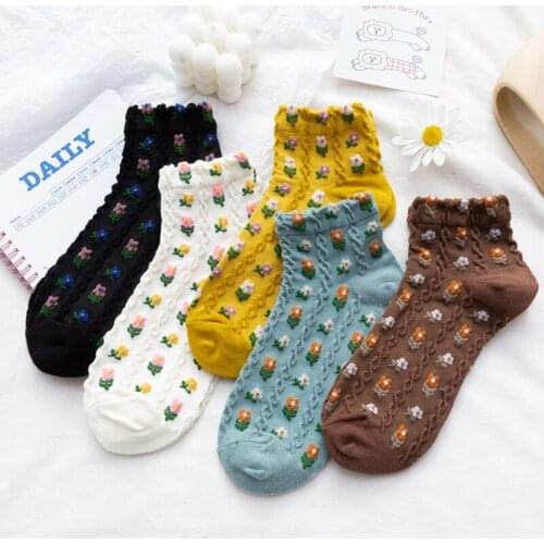 5 Pair Short Summer Cotton Socks Women Fashion Floral Suck Sweat Breathable Beautiful Harajuku Streetwear Style Sokken