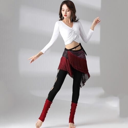 New Ladies Belly Dance Clothes Professional Belly Dance Practice Clothing Autumn/Winter Long Sleeve Tops Hip Scarf Pants DQL4870