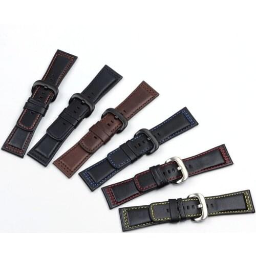 New Durabel Genuine Leather Watchband Black with Red/Green/Yellow Thread Smooth Calfskin Strap for SEVENFRIDAY Watch strap Men