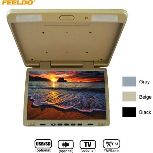 DC12V 17" TFT LCD Roof Mounted Monitor Flip Down Monitor For Car DVD Player HDMI-compatible IR Transmitt HDMI/FM/USB SD/Speaker