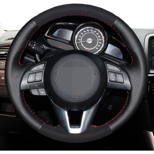 Hand-Sewing Suede Black Steering Wheel Cover For Mazda 3 Mazda 6 2013-2017 Mazda 2 2015-2017 CX-5 2012-2017 CX-3 CX-4 2016