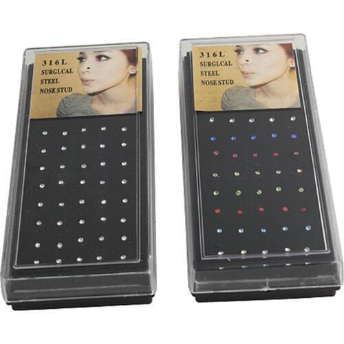 40PC/sets New Punk Vintage Rhinestone nose ring Men Women Ladies Piercing Nose Stud Pin Silver Color Body Piercing Jewelry