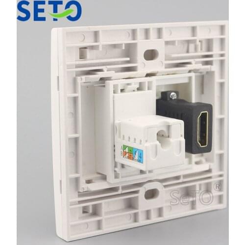 SeTo 86 Type Gigabit Network RJ45 Cat6 + One HDMI Connector Wall Plate Socket Keystone Faceplate