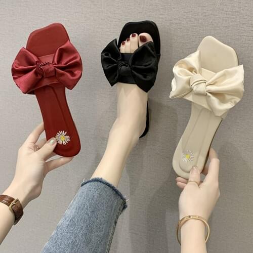 Silk Butterfly-knot women slippers flip flops summer beach shoes woman sandalias open toe ins pantuflas flat diasy flower slides