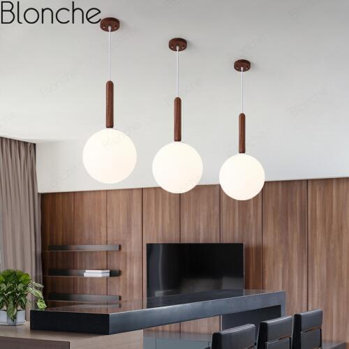 Nordic Wooden Pendant Lights Modern Glass Pendant Lamp for Bedroom Restaurant Kitchen Bar Lighting Fixtures Art Decor Luminaire