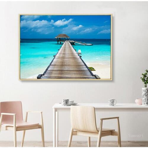 Modern Blue Sky Maldives Mediterranean landscape Seaside Landscape Poster Print Canvas Art Wall Painting Picture Living Room