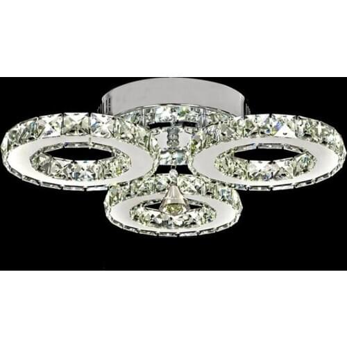 Modern K9 Crystal LED Ceiling Light 30W Stainless Steel 3 Rings Luster Kitchen Living Room Dining Light AC90-260V