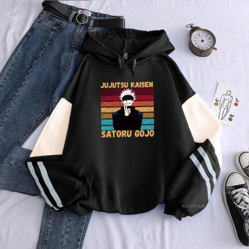 Anime Jujutsu Kaisen Satoru Gojo Harajuku Hoodie Men Long Sleeve Street Sweatshirts Fashion Casual Oversized Patchwork Hoodies