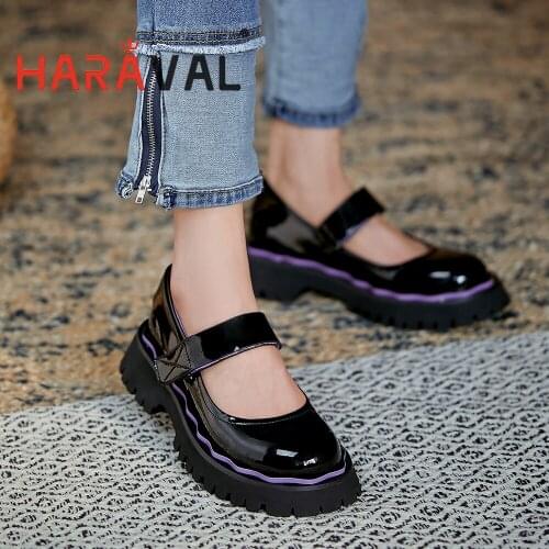 HARAVAL Women Pumps Spring Autumn Mary Janes Thick Bottom Black Brown Elegant Fashion Shoes Square Toe Office & Career PumpA245