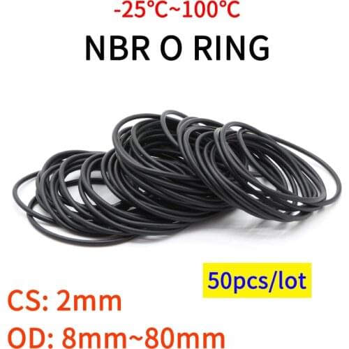10/50pcs NBR O Ring Seal Gasket Thickness CS 2mm OD 8~80mm Nitrile Butadiene Rubber Spacer Oil Resistance Washer Round Shape