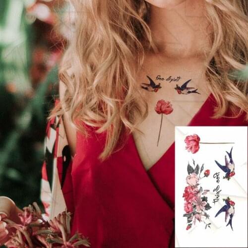 Waterproof Temporary Tattoo Animal Swallow Bird Rose Flower Letter Art Tatto Water Transfer Fake Flash Tatoo For Man Woman Kids
