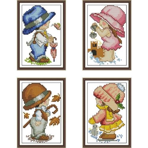 Joy Sunday Mini Handmade Cross Stitch Spring Summer Autumn Winter Cute Hat Pattern Doll DIY Embroidery Kit To Give Kids Gifts