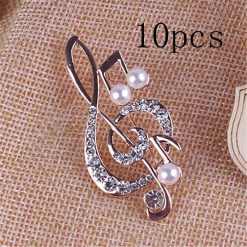 10pc Fashion Music Note Brooches Pins Hat Accessories Scarf Clip Antique Color Crystal Broche For Women Jewelry Gift