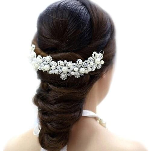 Luxury Flower Faux Pearl Headband Handmade Crystal Hairband Crown Bride Wedding Women Hairband Tiara Children Hair Accessory