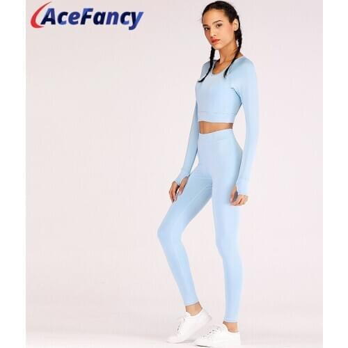 Fitness Sport Suit Women Yoga Set ZC1993 Backless Long Sleeve Top Tummy Control Legging Suit Sports 2 Piece Outfits For Women