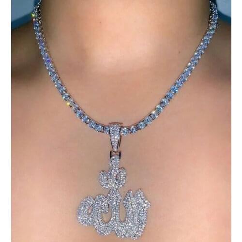 Iced out bling CZ Allah pendant necklace 5A cubic zirconia hip hop bling women jewelry