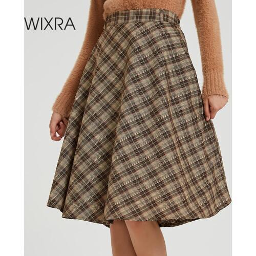 Wixra 2019 New Vintage Plaid Skirts High Waist Loose Casual A Line Skirt Streetwear Autumn Winter Ladies Bottom