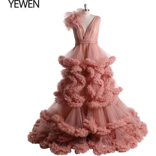 1M Train Cloud Dress V neck Off Shoulder Flower Old Pink Wedding Dress Photoshoot Bridal Gown