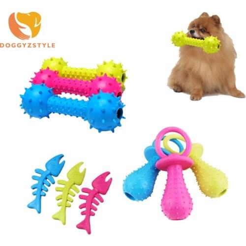 1Pcs Puppy Pet Toys Rubber TPR Bite Resistant Dog Teeth Chew Toy Fish Bone Dumbbell Pig Nipper Shape for Training Pets Supplies